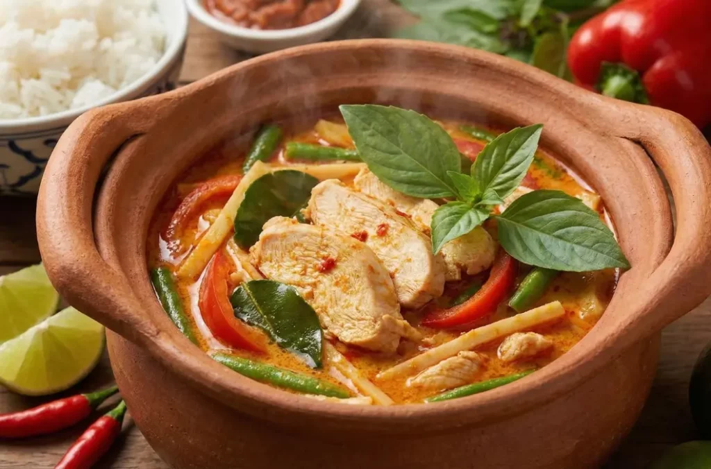Curry Rojo Tailandés de Pollo con Albahaca