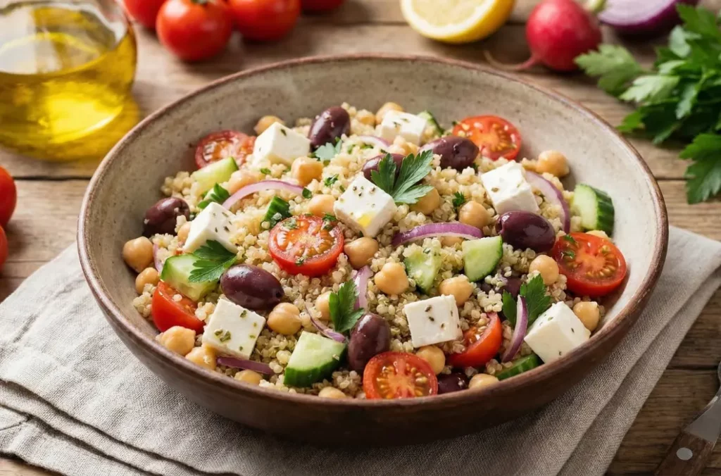Ensalada Mediterránea de Quinoa con Garbanzos y Feta