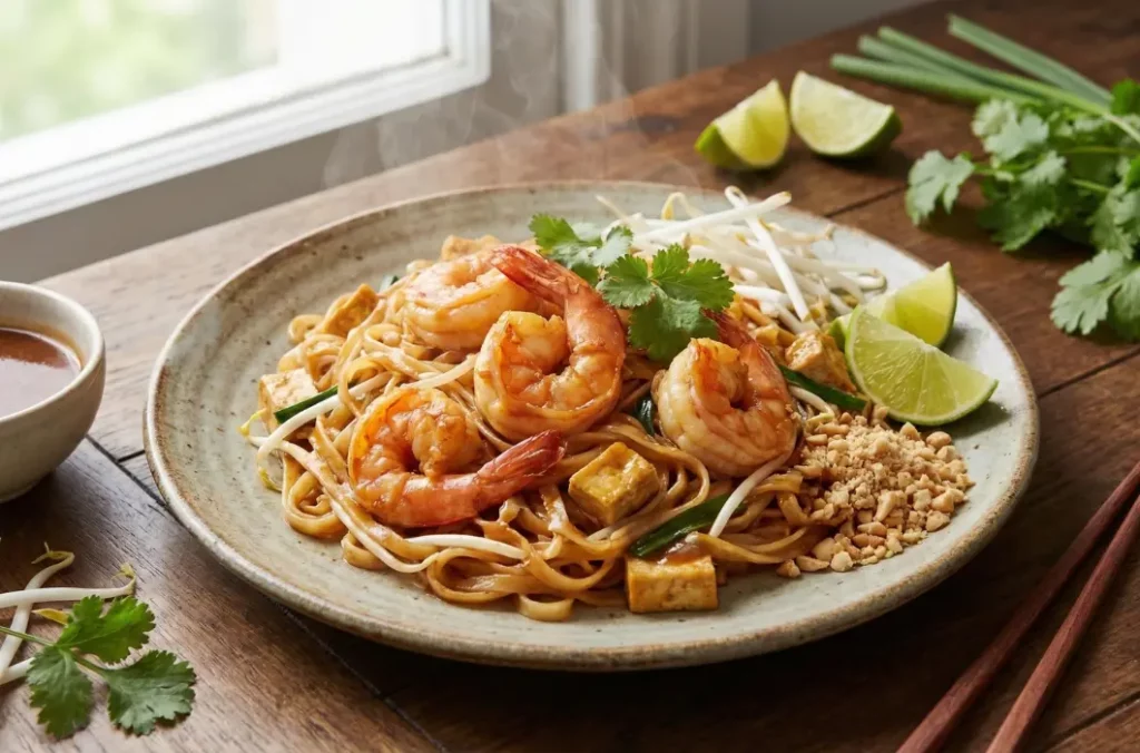 Pad Thai de Camarones con Salsa de Tamarindo